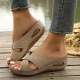 thumbnail image 4 of Modisza Summer Wedge Slides for Women Open Toe Orthopedic Slip on Sandals Crooss Strap Outdoor Indoor Walking Falt Shoes size 9 Brown, 4 of 7