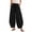 Black, variant on Women's Lace Hem Wide Leg Pants, Elastic Tie Waist, Side Pockets, Relaxed Fit