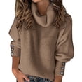 thumbnail image 5 of GDREDA Mode Dames Col Roulé Couleur Unie Manches Boutons Automne/hiver Haut Chaud Compression Manches Longues Femmes, 5 of 5