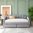 thumbnail image 3 of Harper & Bright Designs Velvet Daybed with Two Storage Drawers, Upholstered Twin Size Sofa Bed with Backrest and Wood Slat Support, Two Armrests with Rivets, Gray, 3 of 10