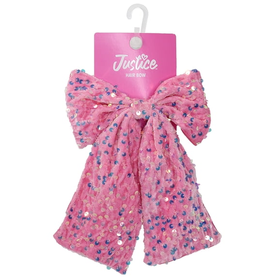 Justice Girls Pink Velvet Sequin Hair Bow Barrette
