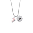 thumbnail image 2 of Delight Jewelry Silvertone 3-D Pink Ice Skate Silvertone Script Initial Disc - M - Charm Necklace, 20"+3", 2 of 4