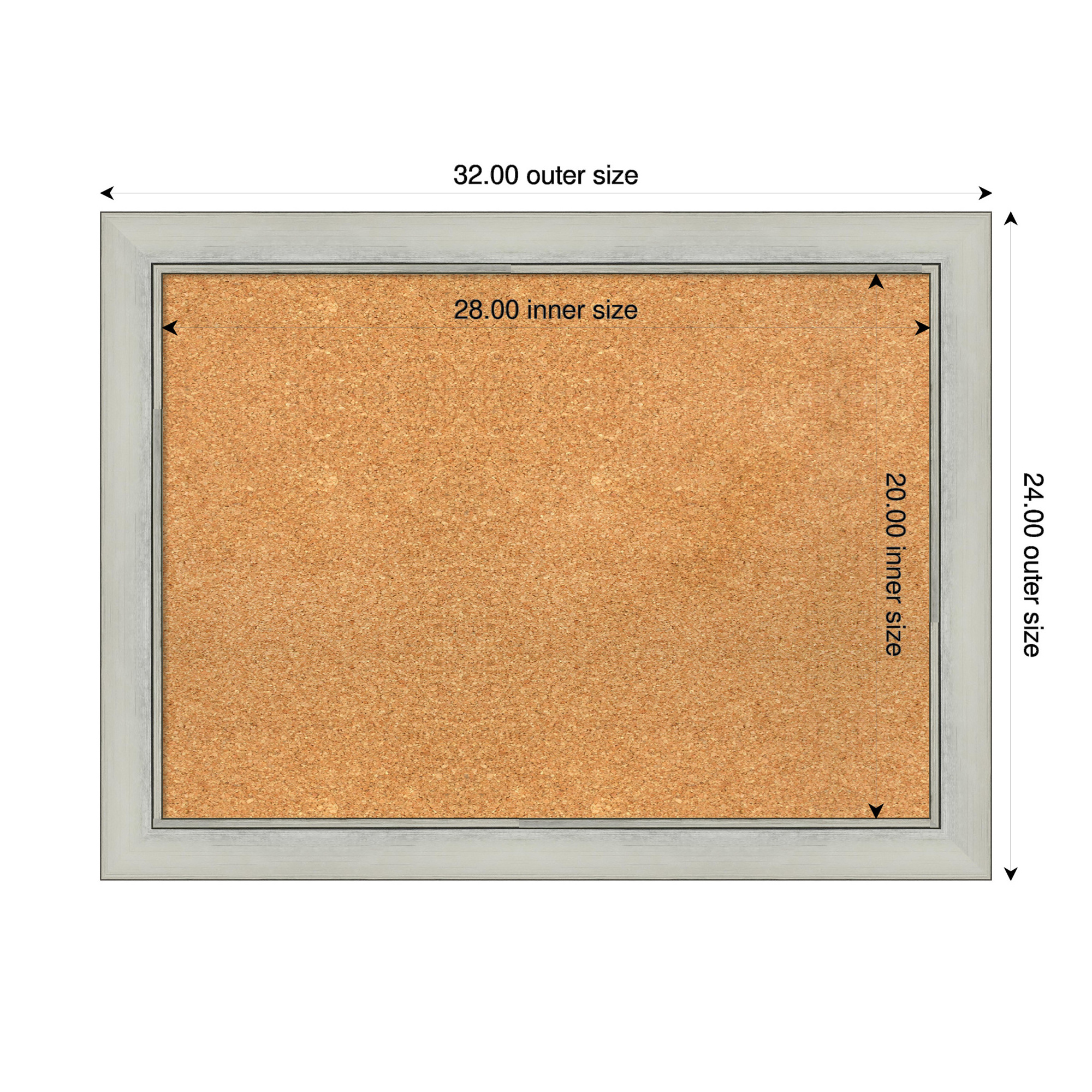 Amanti Art Natural Cork Board Framed Flair Silver Patina Bulletin Board 32 in. x 24 in.