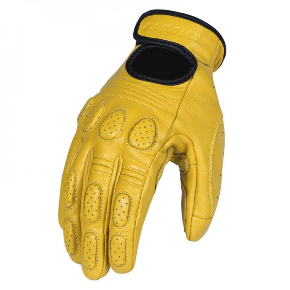 Color : Yellow, Size : M Mens Genuine Leather Mesh Perforated Driving Motorcycle Gloves Driving Gloves,1 pair Various style gloves