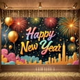 thumbnail image 3 of colorful letters Happy New Year Banner gold balloons Festive Backdrop fireworks city skyline New Year Display for New Year Party Indoor Decoration Holiday Celebration, 3 of 9