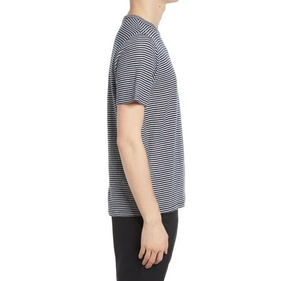 Vince Men's Linen & Cotton Stripe T-Shirt in Blue, Size Small