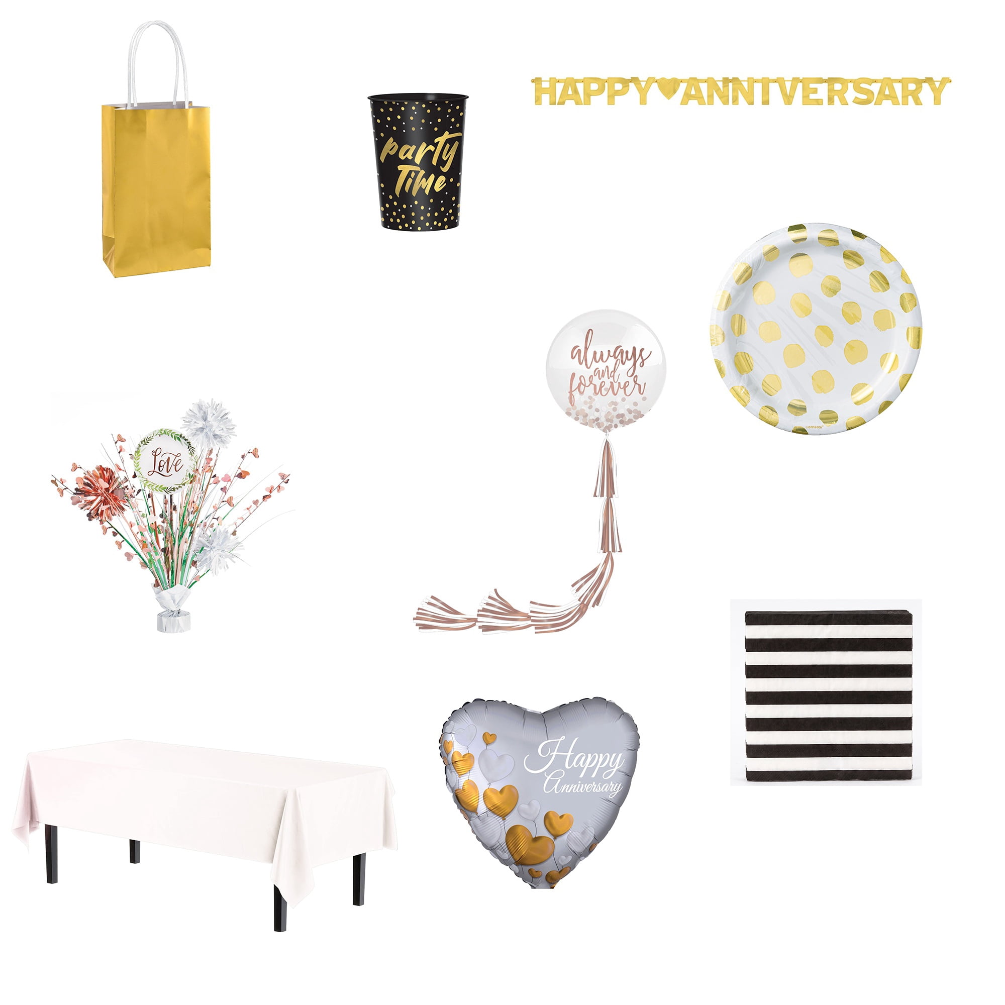 Amscan Happy Anniversary Deluxe Party Kit Tableware Balloons Centerpieces Banner & Gift Bags