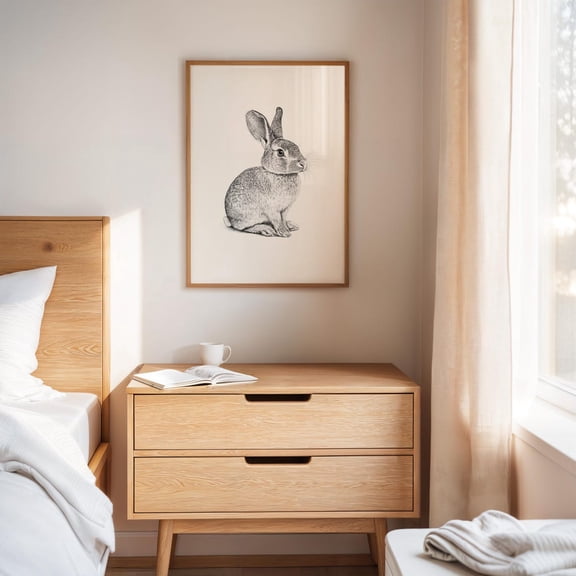 Vintage Bunny Ink Drawing – Detailed Rabbit Line Art Print For Neutral Nursery Or Cottagecore Home Decor Wall Art, Modern Wall Decor, 8x12 UNFRAMED