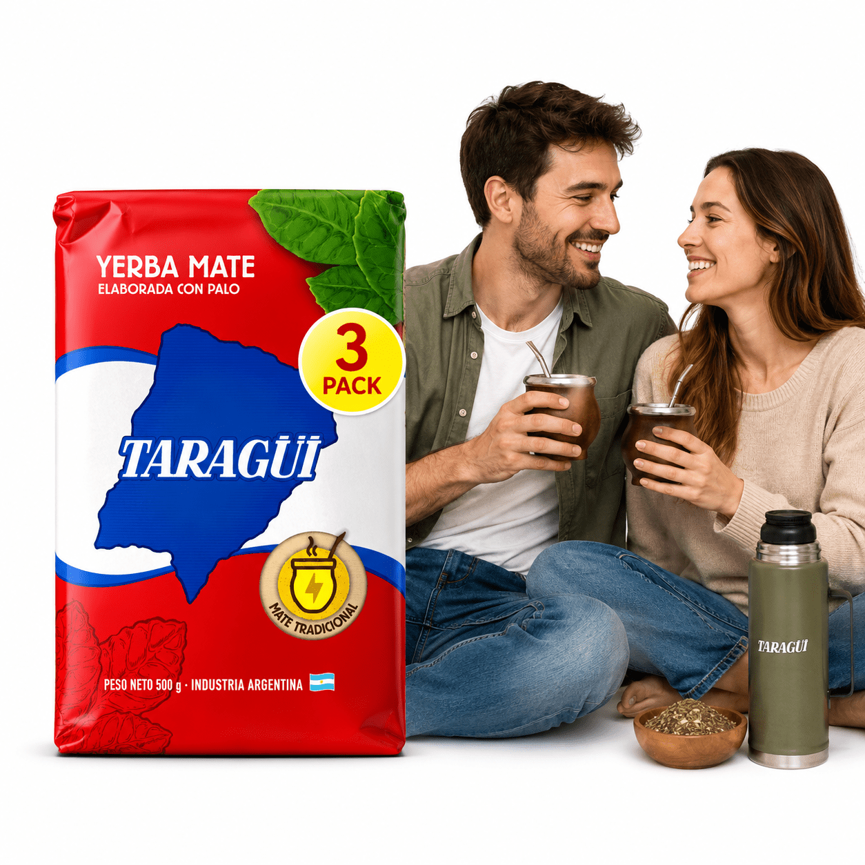3-Pack Taragui Yerba Mate Regular Blend with Stems /Taragui Con palo- Loose Leaf- 1.17lb / 500g each bag