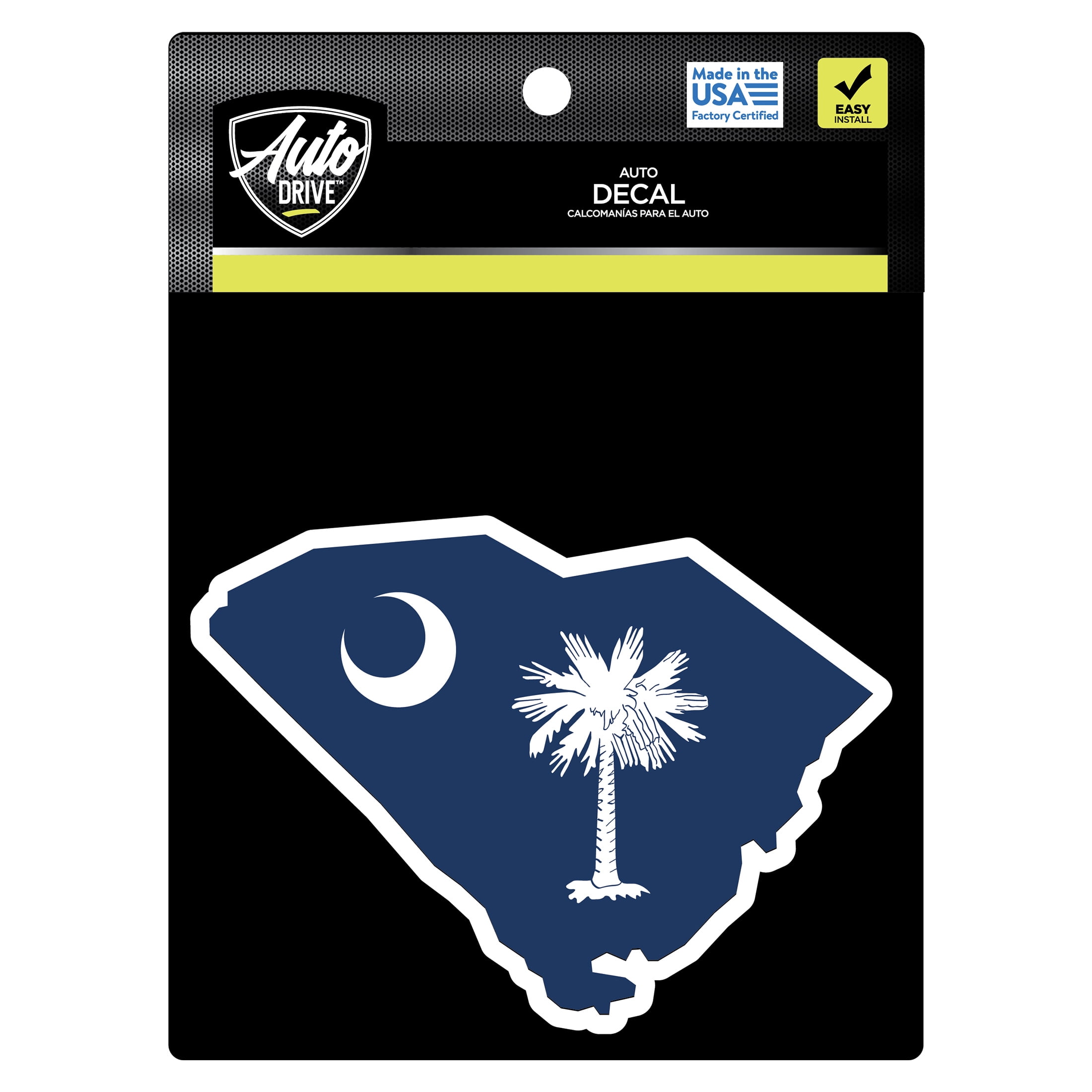 (2 pack) Auto Drive South Carolina Vinyl Auto Decal, Multicolor, 5.125” x 3.75"