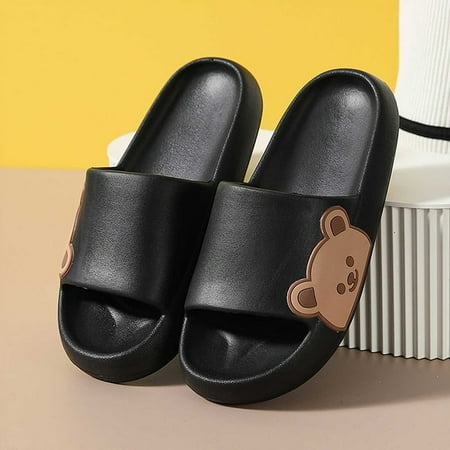 

QWZNDZGR Winter Warm Waterproof Men Slippers Cartoon Bear Furry Non-Slip Sole Plush Home Cotton Shoes Indoor Outdoor Thick Heel Slides