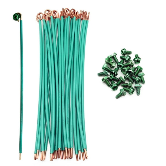 25pcs 6.5 Inches Ground Wires 12 AWG Solid Copper Ground Pigtails with Green Screws for Electrical Connecting
