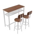 thumbnail image 3 of Tcbosik 3-Piece Bar Table Set with Metal Frame, 39.4" Kitchen Table with Storage Shelf, 2 Barstools with Back, Space Saving Kitchen Table Set for Dining Room, Brown & Black, 3 of 7
