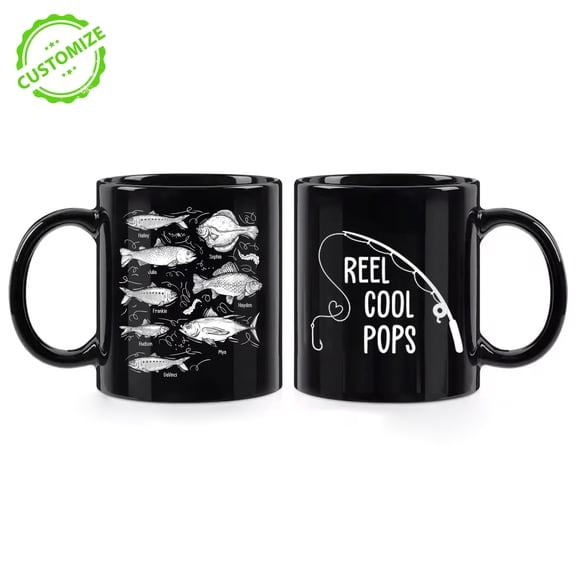 Customizaholic Custom Reel Cool Pops Fishing Mug – Personalized Coffee Cup with Kids’ Names, Funny Gift for Dad, Grandpa, Papa, Father’s Day