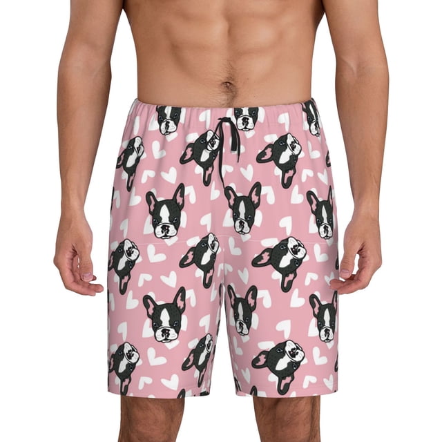 Balery French Bulldog Pantalones cortos de pijama de punto de algodón para hombre con cinturilla y bolsillos-3X-Large