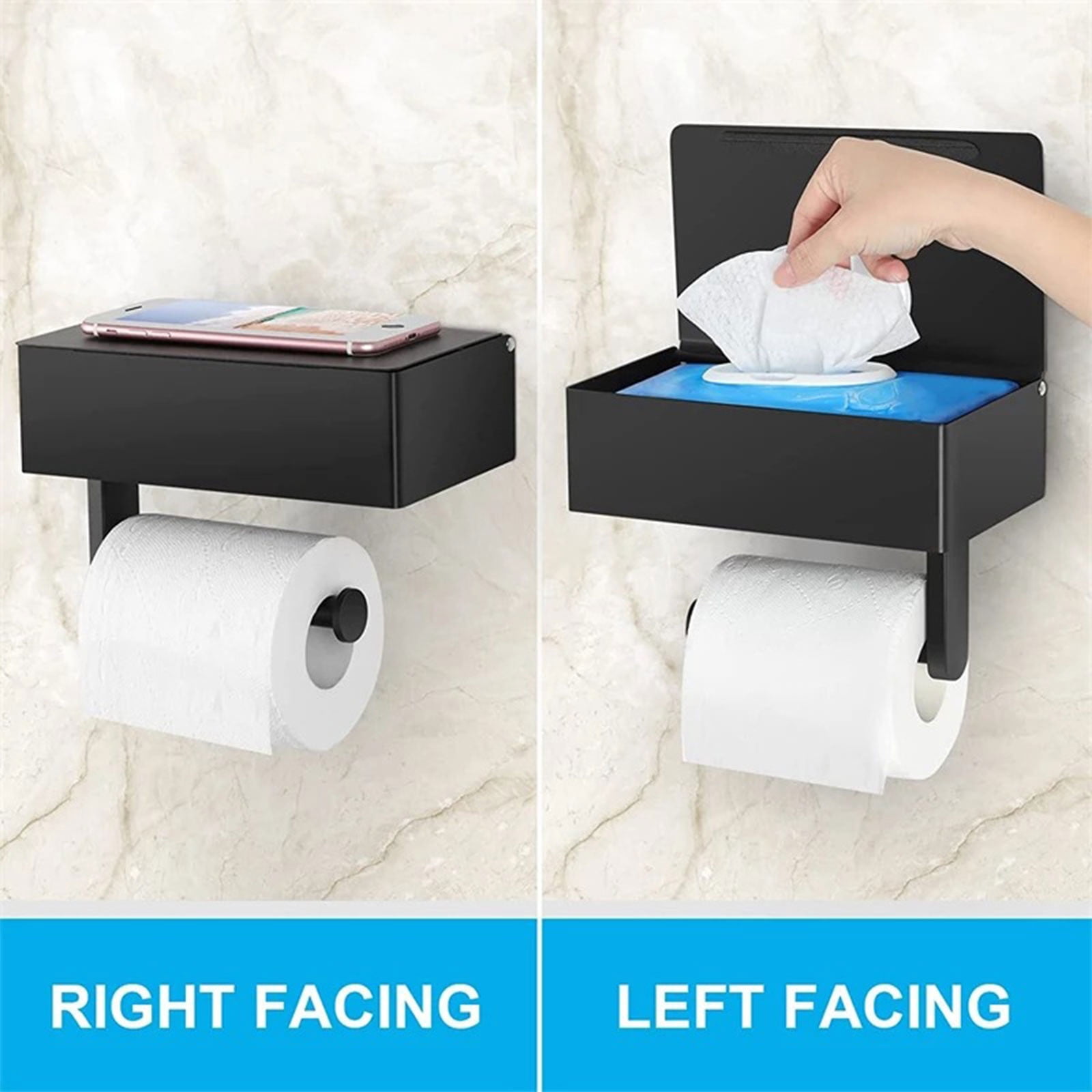 Vikakiooze Toilet Paper Holder With Shelf, Toilet Paper Holder Storage Wipes Dispenser For Bathroom, , Adhesive Or Screw Wall Mount,Toilet Paper Holder With Flushable Wipe