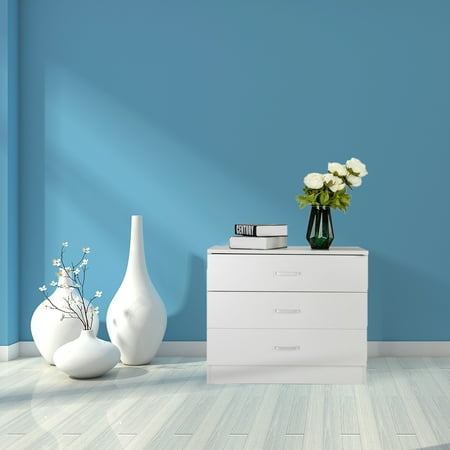 Already Assembled Chest Of Drawers Clearance! 3 Wood White Drawer Chest, Vertical Closet Filing Cabinet for Bedroom, Closet, Entryway, Hallway, Nursery Room, Tower Sturdy Wood Drawer for Home, Fully Assembled, White, K296 ()