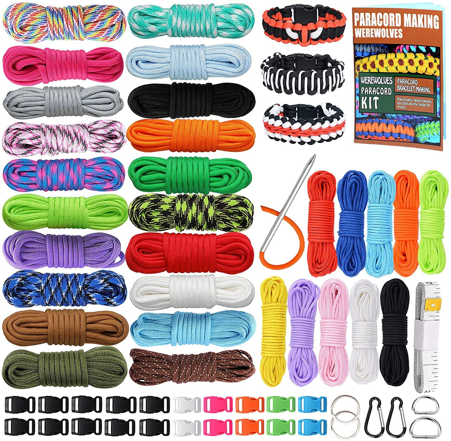 WEREWOLVES 16 Colors Paracord Cord 10 Feet Each Parachute Cord for DIY Manual Braiding Supplies Multifunction Paracord Ropes 550 Paracord Bracelet Crafting Combo Kits with Instruction 
