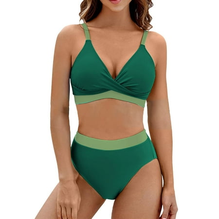 2 Piece Bikinis V-Neck for Women Women s Slimming And Shielding Two Swimsuit With Straps Swim Suits Trendy 2025 Green