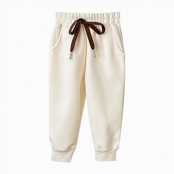 NLOMOCT Girls Athletic Pants Toddler and Girls Cotton Sweatpants Elastic Waist Casual Playwear Sports,Beige,5-6 Years