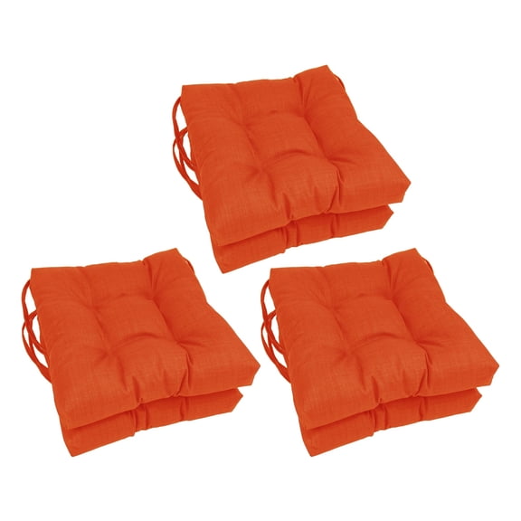 Blazing Needles 16-inch Solid Square Tufted Outdoor Chair Cushion, 16 x 16, Tangerine Dream 6 Count