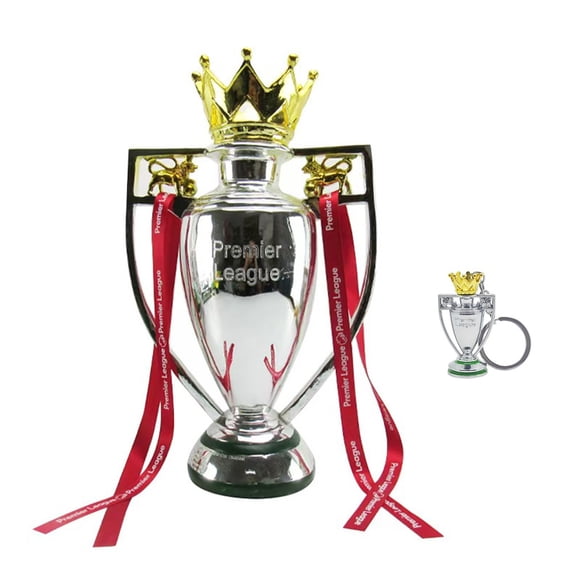 16cm/6inch Silver European England Premier Soccer League Champion Trophy with Keychain for Fan Collectibles Souvenir Home Office Decor Ornament,Silver,European League Champion