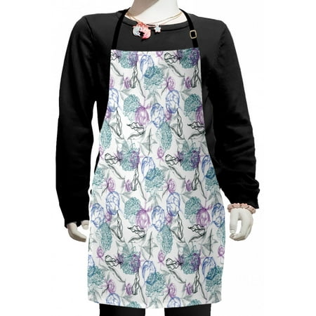

Floral Kids Apron Peonies Leaves Flower Sketch Style Motifs on Plain Background Pattern Boys Girls Apron Bib with Adjustable Ties for Cooking Baking Painting White Lilac Azure Blue by Ambesonne