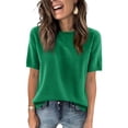 thumbnail image 2 of Dwellite Womens Short Sleeve Sweaters Knitted Crew Neck Sweater Shirts Business Casual Work Tops 2026 Summer Clothes Dark Green L, 2 of 6