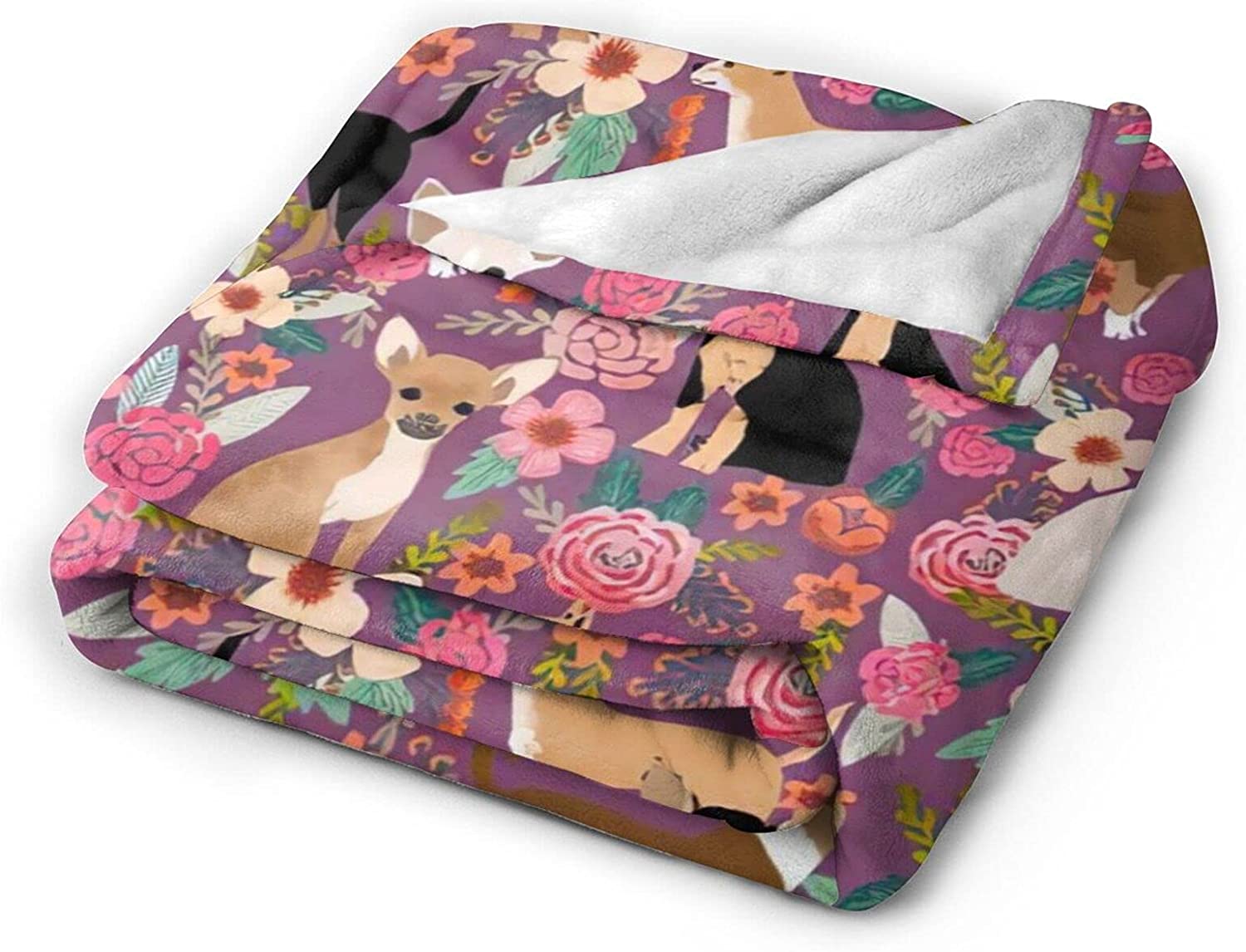 Newhomestyle 3D Flannel Plush Throw Blanket, 80"x60" Chihuahua Dog Breed Floral Pet Gifts Perfect Present Pattern, Super Cozy Air Conditioning Blanket
