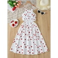 thumbnail image 3 of Summer Strawberry Print Straps Cute Dress Casual Hollow A-Line Skirt for 5-11Y Kid Girls, 3 of 7