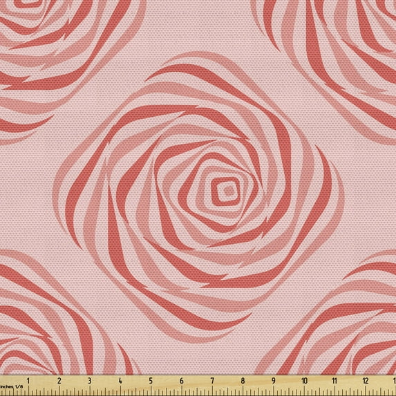 Abstract Sofa Upholstery Fabric by the Yard, Modern Illustration of Retro Rectangular Swirl Optical Illusion Pink Warm Tones, Decorative Fabric for DIY and Home Accents, Blush Coral by Ambesonne