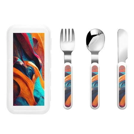 

Qokaie Abstract Fabric Color Waves for Stainless Steel Kids Silverware Set - Children’s Utensil Set - Children s Knife Fork And Spoon Set
