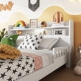 thumbnail image 5 of Full Size Pine Wood Bed with Bookcase Headboard, LED Motion Sensor, No Spring Box, White for Bedroom, 5 of 26