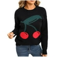 thumbnail image 2 of Sakmal Black Sweaters for Women 2025 Pullover Cute Tops Loose Long Sleeve Crew Neck Cherry Print Sweaters for Women, 2 of 8