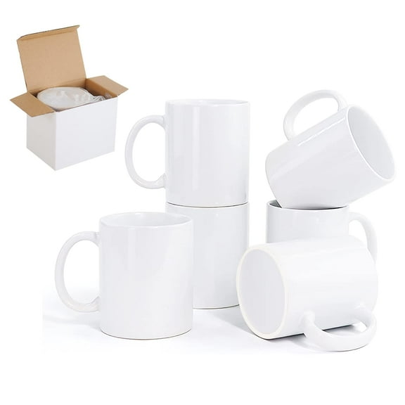 Sublimation Mugs, White Coffee Mugs 11oz Sublimation Coffee Mugs AAA Coating Ceramic Mugs with Large Handle, Sublimation Blanks White Mugs Coffee Mug Set with Gift Boxes (6)