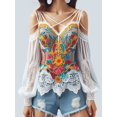 thumbnail image 3 of Blusas sexis con estampado floral calado para mujer, camisas elegantes con cuello en V y manga larga de encaje, blusas casuales sin tirantes para otoño para mujer, 3 of 4
