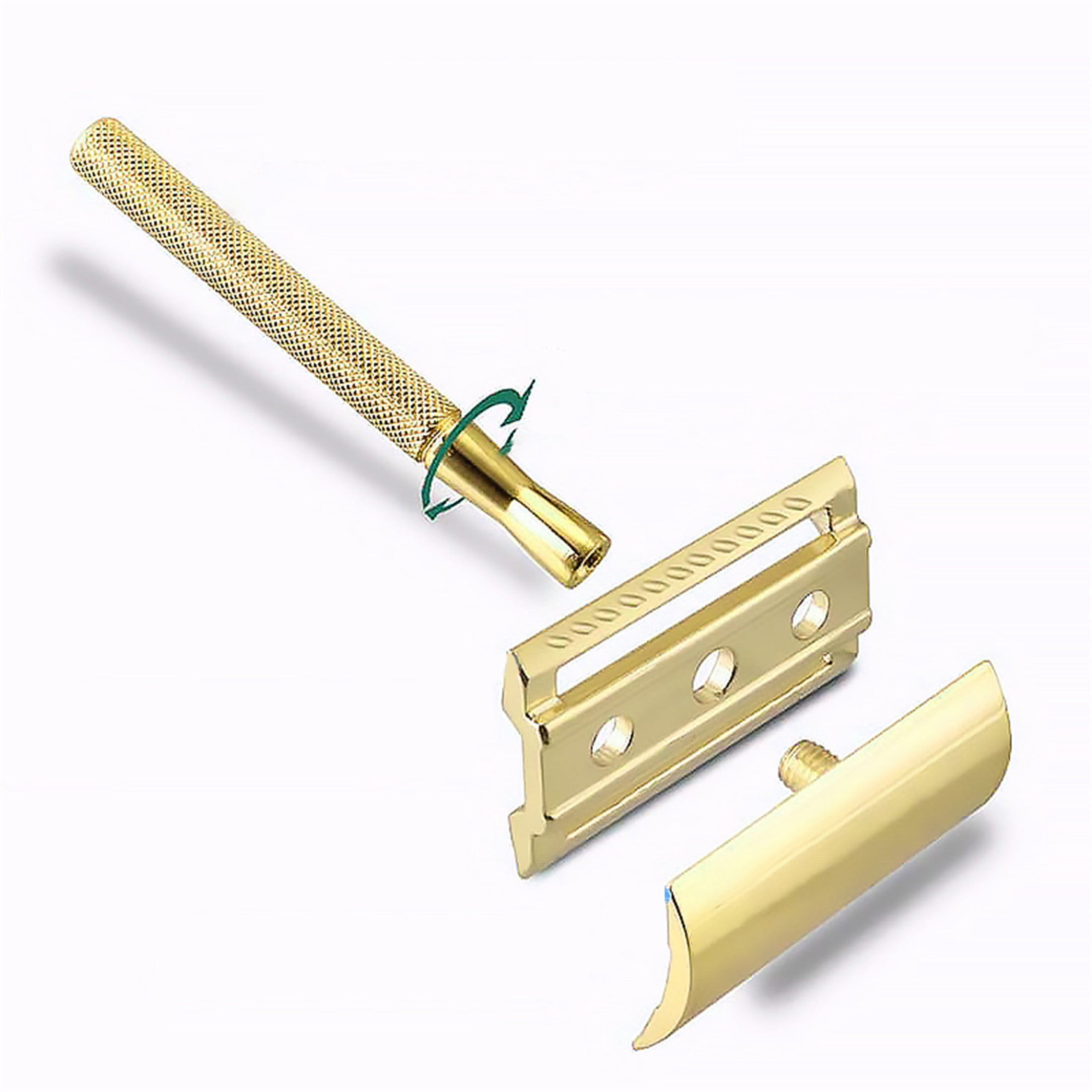 Waysh Elegant Wet Shave Weighted Handle Razor Kit with Matching Stand, Gold
