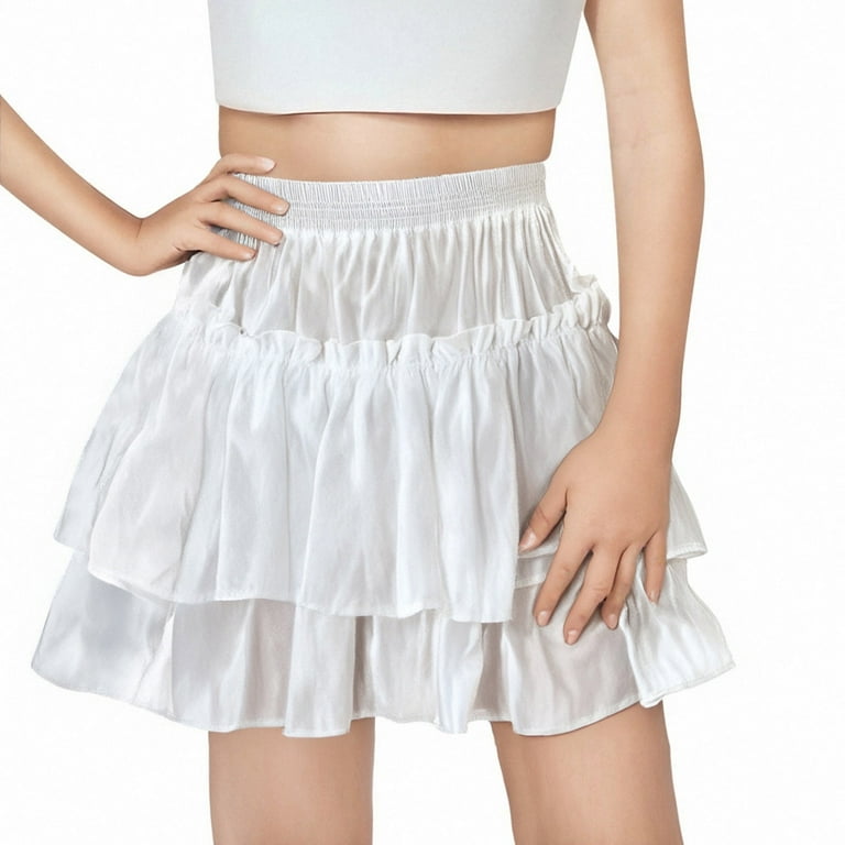 uublik Flowy Skirts for Girls White Mini Skirts High Elastic