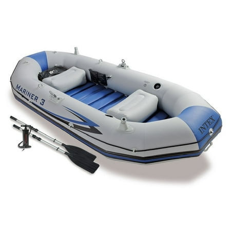 Intex Seahawk 3, 3-Person Inflatable Boat Set with Aluminum Oars and High Output Air Pump