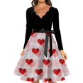 thumbnail image 3 of Fgvctg Womens Valentine'S Day Wedding Guest Dress Hepburn Long Sleeve Vintage Dresses Cocktail Classy Date-Night 50'S Dress Elegant Love Heart Print Outfits V Neck Clothes Light Pink S, 3 of 4