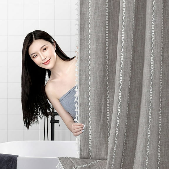 Bohemian Farmside Shower Curtain,Linen Heavy Duty Striped Fabric Shower Curtain Set With Tassel, Water Repellent, Bohemian Vintage Countries Cloth Shower, Usupdd 2025 Bohemian Farmside Shower