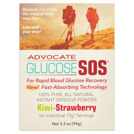 Glucose SOS, Instant Dissolve Glucose Tablet Alternative for Blood Sugar Recovery, Kiwi Strawberry 6 Count