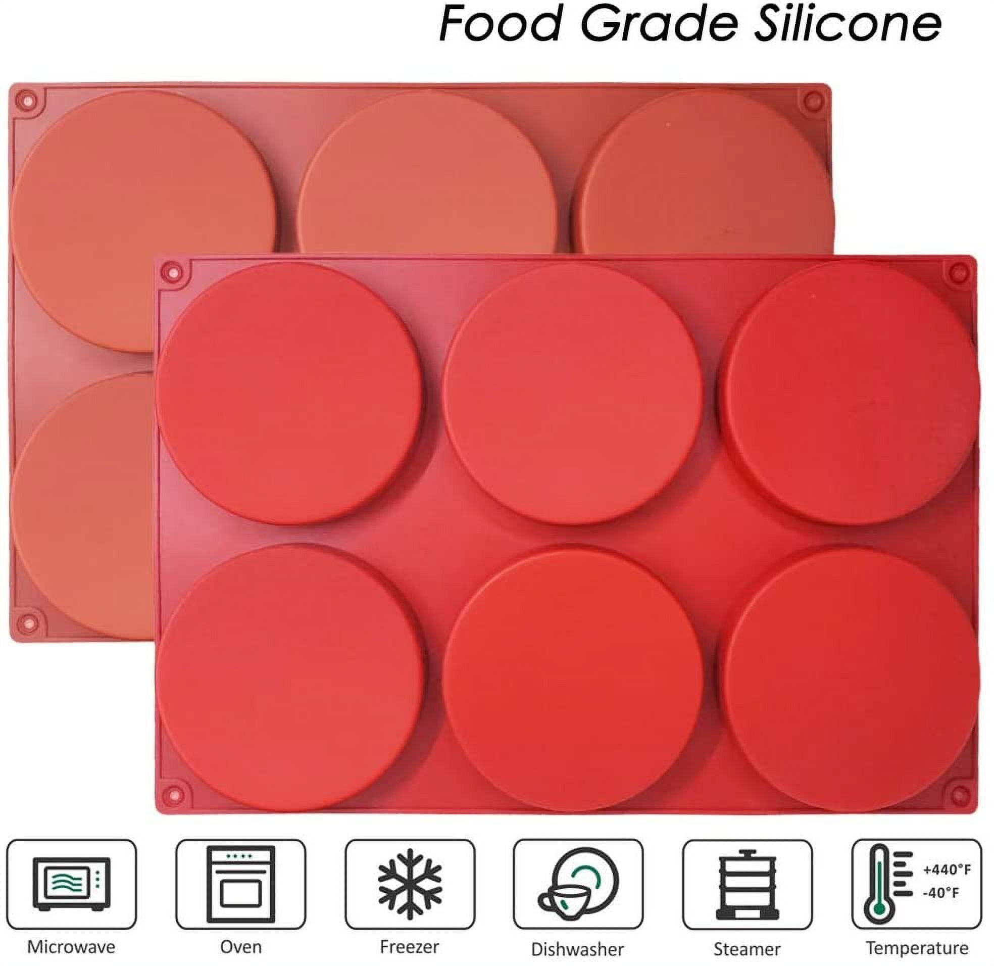 Palksky Silicone Molds for Baking (2 Pack)6-Cavity Large Round Disc  Mold/English Muffins Pan/Resin Coaster Mold Non-Stick for Hamburger  Chocolate Cake