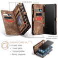 thumbnail image 4 of Feishell Durable 2-In-1 Magnetic Detachable Wallet Case for Samsung Galaxy S21 FE,for Women Men,Premium PU Leather Zipper Pocket Flip Multi Card Slots Purse Phone Case with Wrist Strap,Darkbrown, 4 of 10