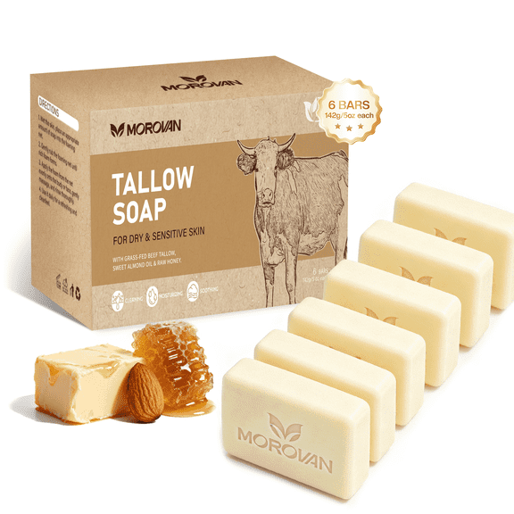 Tallow Soap Grass Fed Beef Moisturizing Bar Face Body Dry Sensitive Skin 6 Bars 5 oz Each
