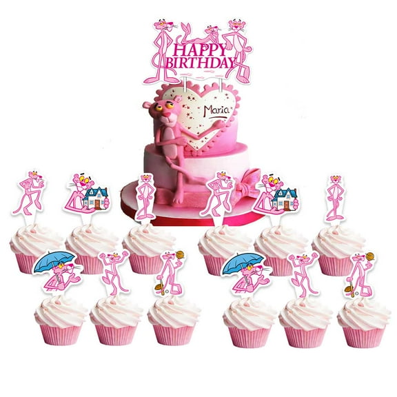 The Pink Panther Cake Topper CupcakeS Set Birthday Party Supplies Decoration Decor Kit