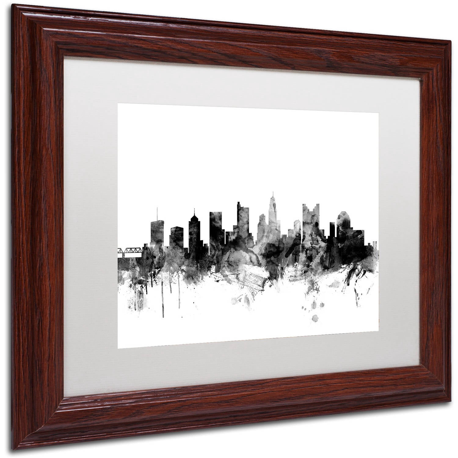 Trademark Fine Art "Columbus Ohio Skyline B&W" Canvas Art by Michael Tompsett, White Matte, Wood Frame