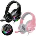 thumbnail image 1 of 3.5mm Computer Headset Wired Headphones Gaming Microphone Headset LED Backlight pink, 1 of 6