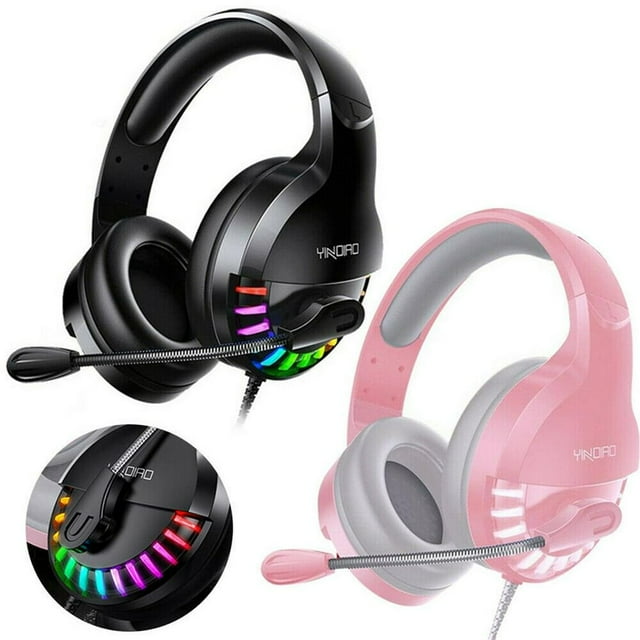 3.5mm Computer Headset Wired Headphones Gaming Microphone Headset LED Backlight pink
