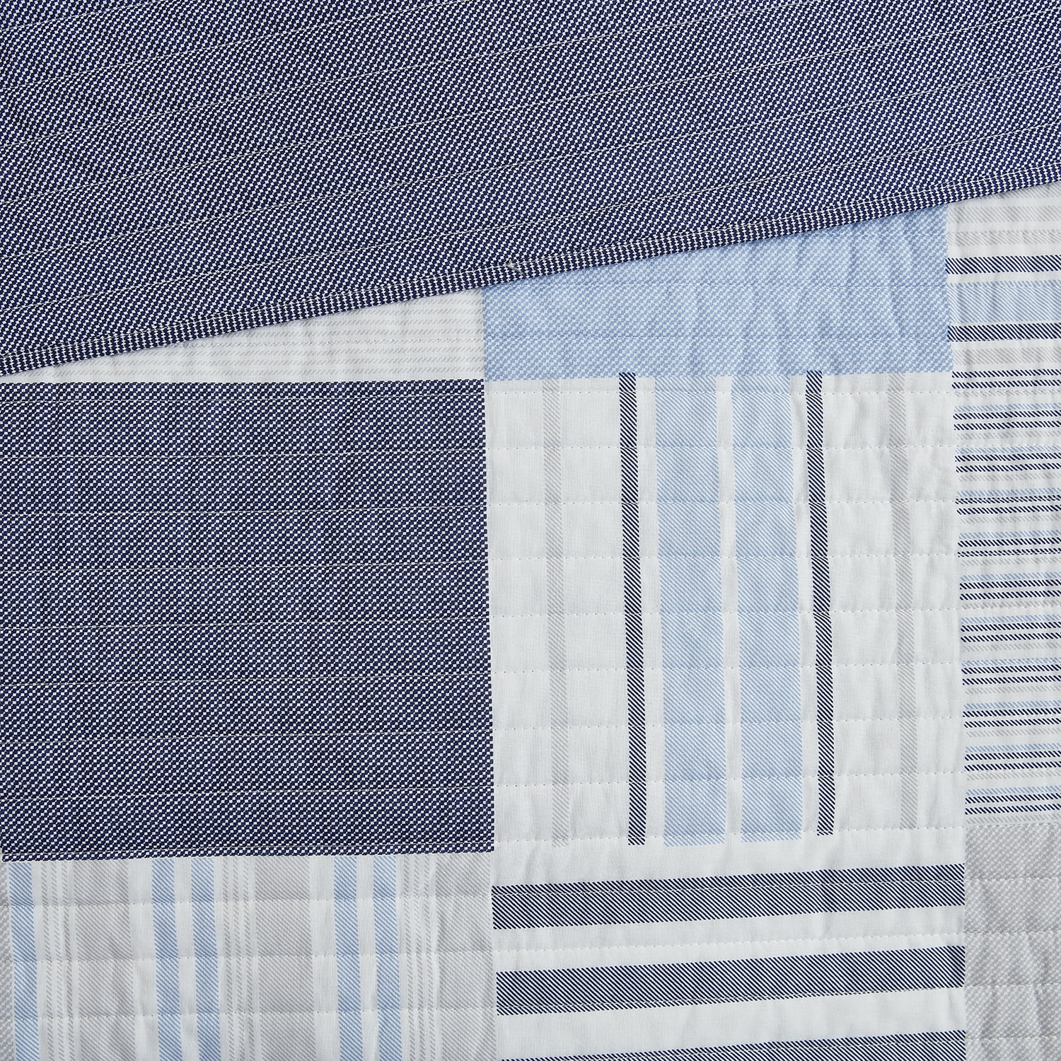 Lido Patch Blue/Grey 3 Piece Cotton Quilt Set - King